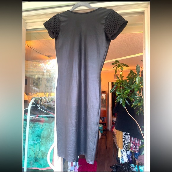 Designer Dixon Skin Tight Mini Little Black Dress Pleather Open Back Size M/L - Picture 3 of 12